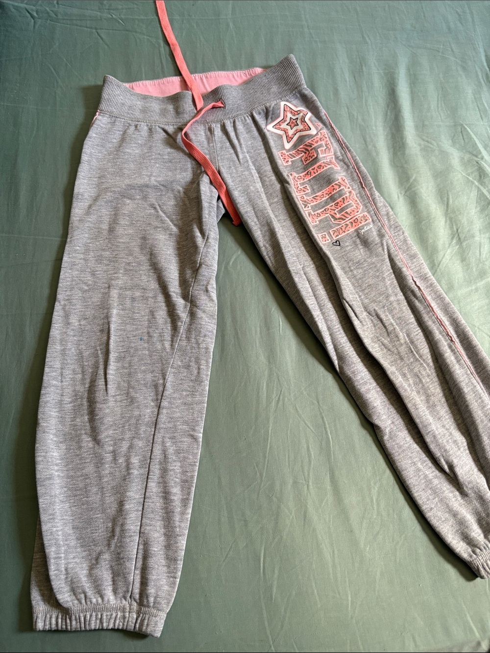 Justice Gray Sweatpants with Pink Trim and Side Logo